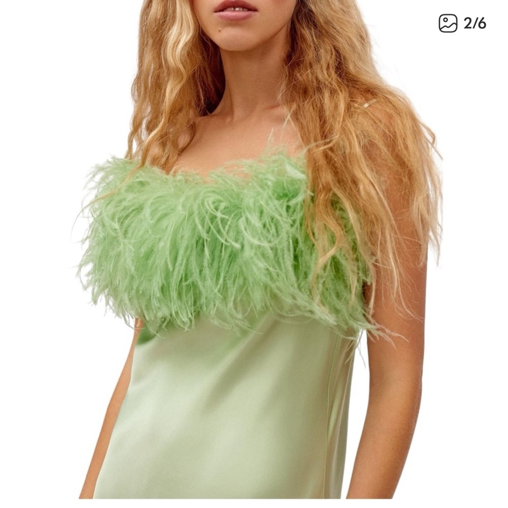 Sleeper Mint Green Slip Dress with Feathers